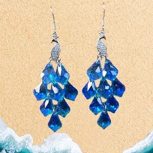 Elegant Blue Crystal Chandelier Earrings